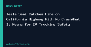 Emergency response scene on California interstate with Tesla Semi truck and firefighting equipment